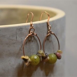 Gemstone Wire Hoop Earrings w/ Rose Gold Filled Earwires Boxed